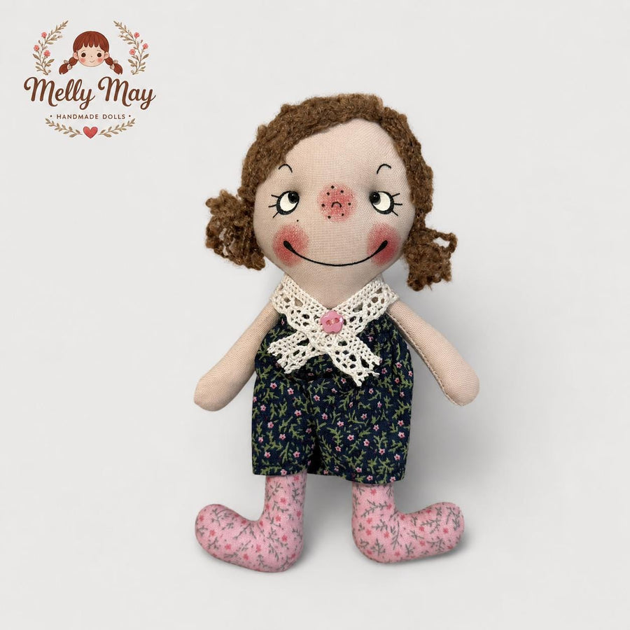 Brown Haired Girl Doll Bag Charm, Handmade Cloth Rag Doll Keychain, Newborn Gift