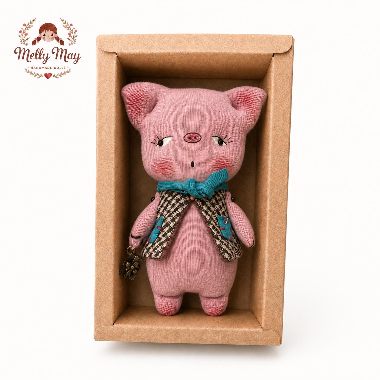 Moody Pig Handmade Hanging Doll