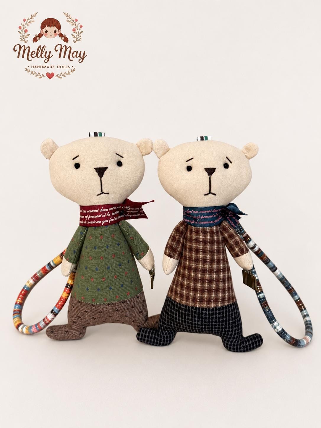 Green Bear Handmade Keychain Doll, Fabric Bag Charm, Cloth Animal Accessory