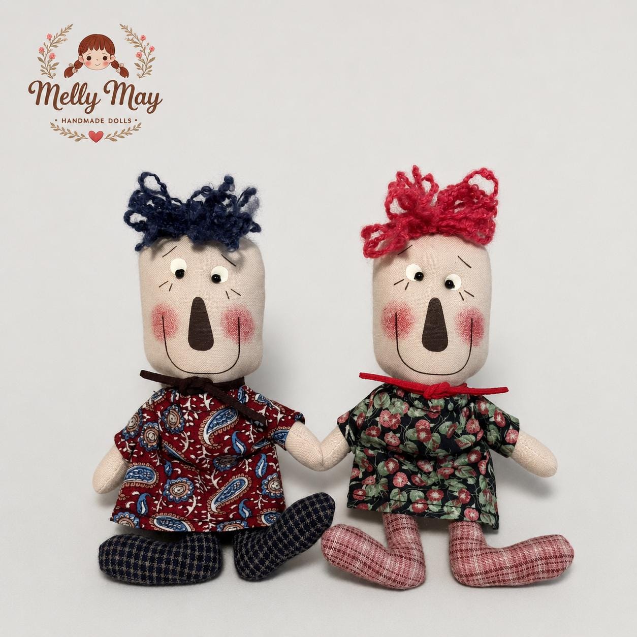 Blue Haired Boy Doll Bag Charm, Handmade Cloth Rag Doll, Unique Baby Shower Gift