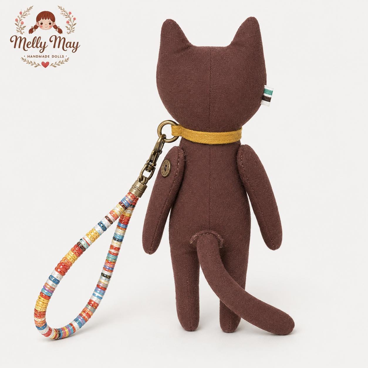 Brown Grinning Cat Handmade Bag Charm, Fish Hugging Fabric Keychain, Quirky Cat Gift