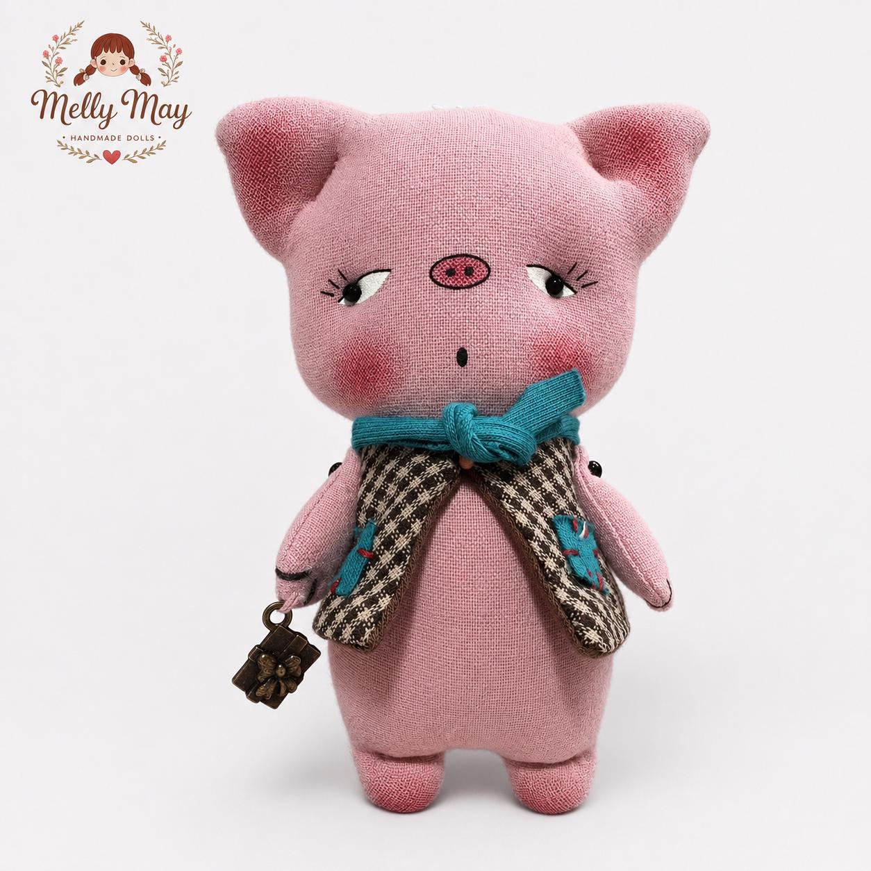 Moody Pig Handmade Hanging Doll