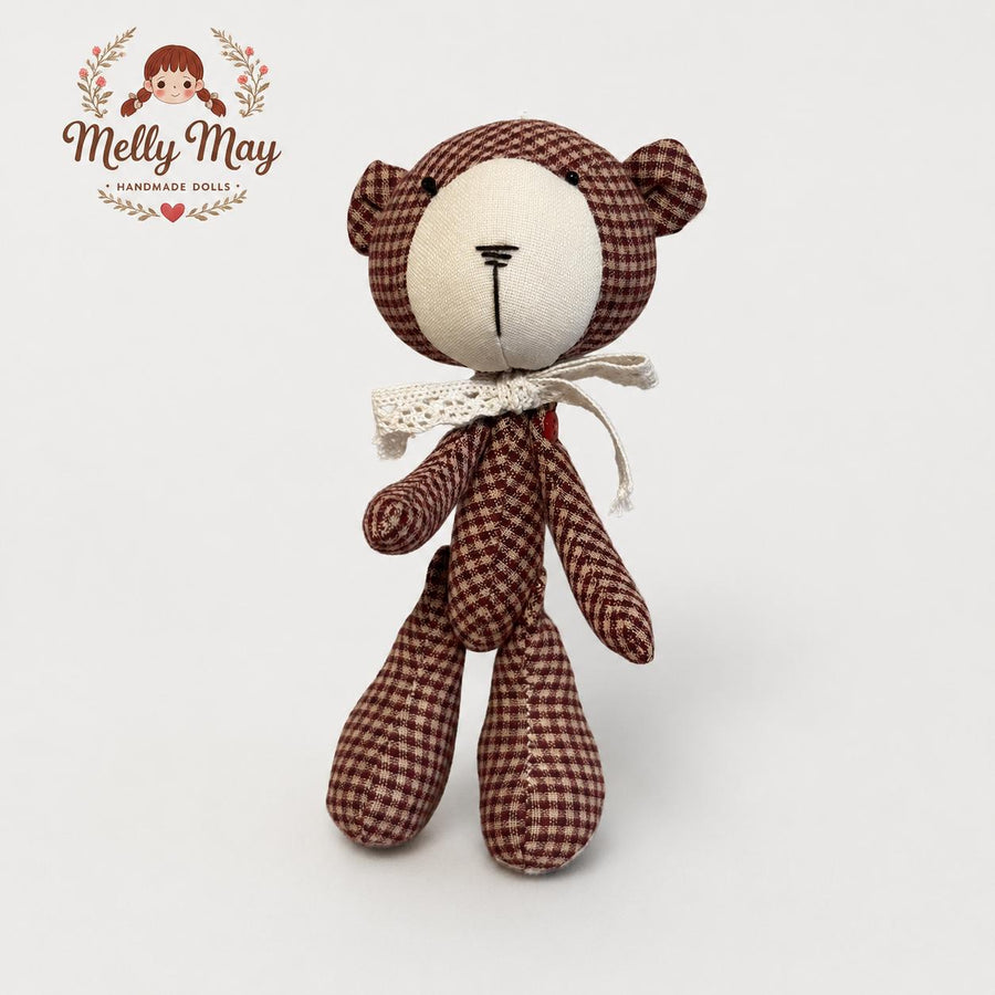 Red Gingham Teddy Bear Bag Charm, Handmade Fabric Doll