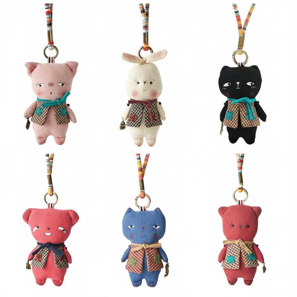 Doodle Raccoon Handmade Bag Charm