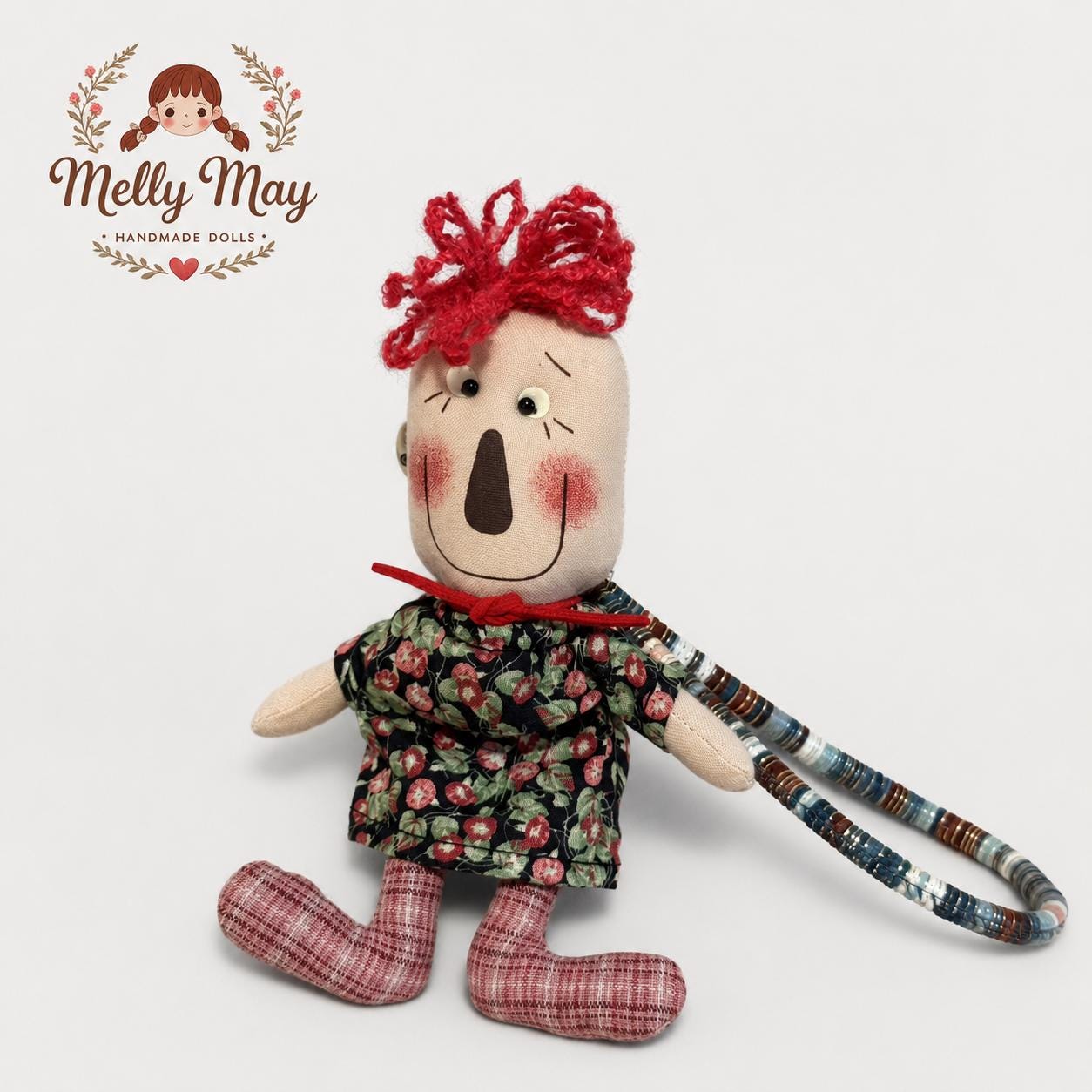 Red Haired Boy Doll Bag Charm, Handmade Cloth Rag Doll, Baby Shower Gift