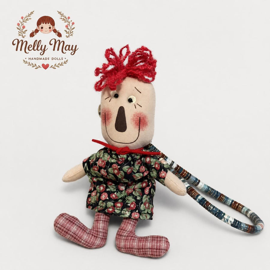 Red Haired Boy Doll Bag Charm, Handmade Cloth Rag Doll, Baby Shower Gift
