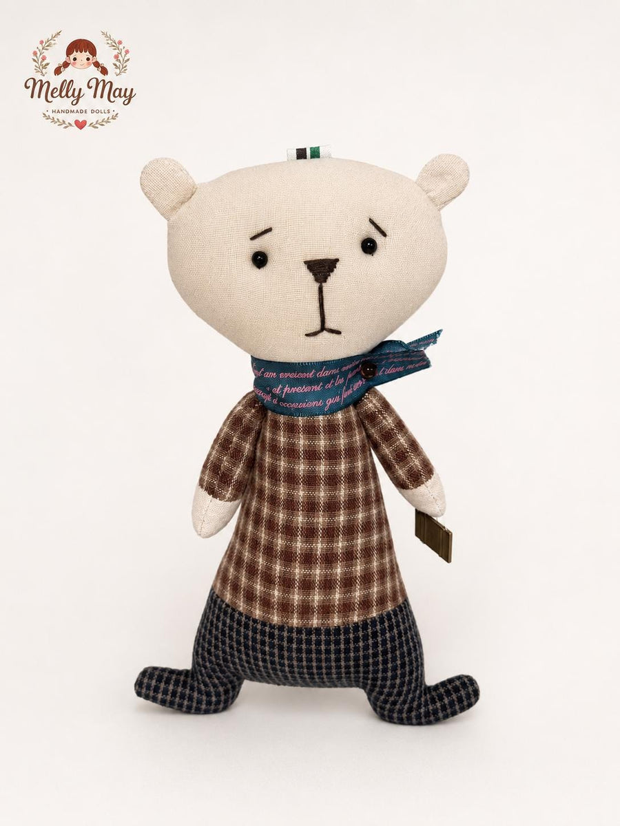Handmade Brown Bear Keychain Doll, Plaid Fabric Bag Charm, Cloth Animal Accessory