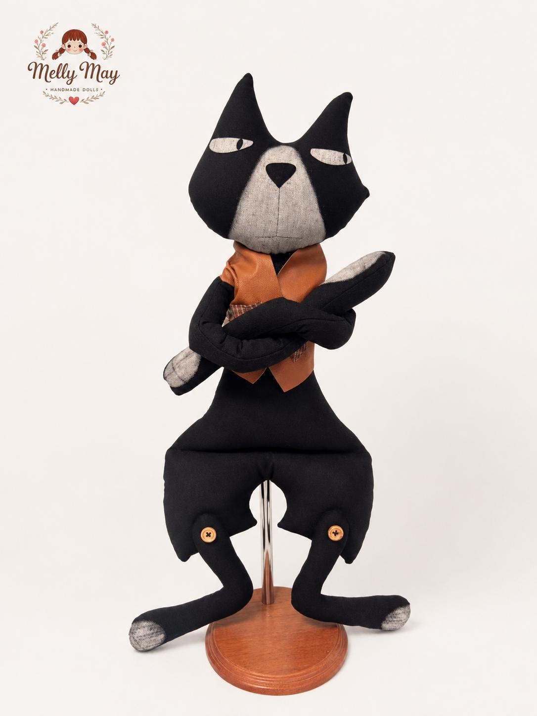 Handmade Black Cat Cloth Doll, Primitive Folk Art Halloween Decor