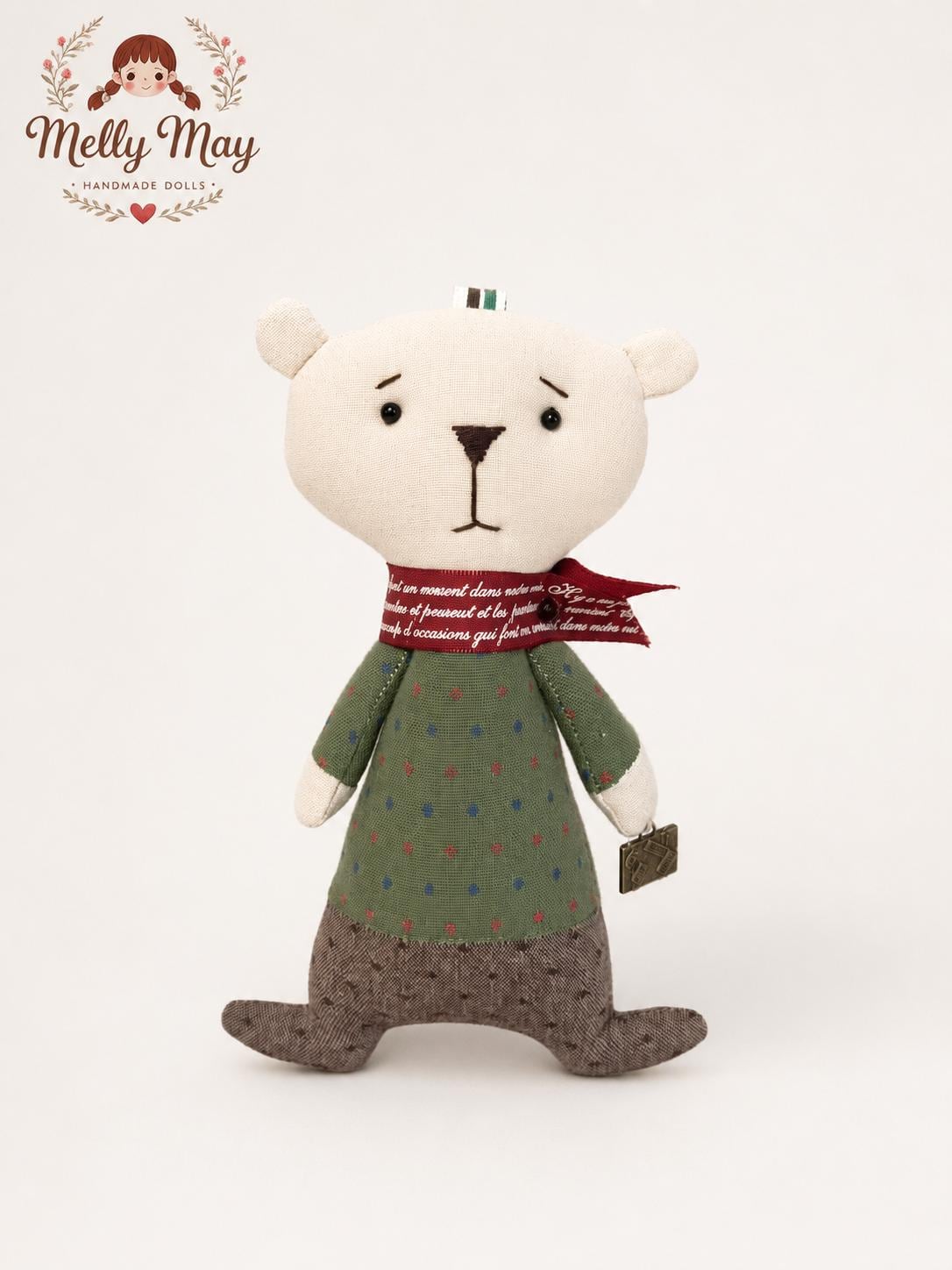 Green Bear Handmade Keychain Doll, Fabric Bag Charm, Cloth Animal Accessory