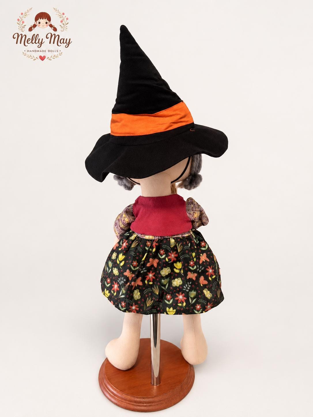 Handmade Halloween Witch Doll with Broom and Light-Up Lantern, Fall Shelf Decor