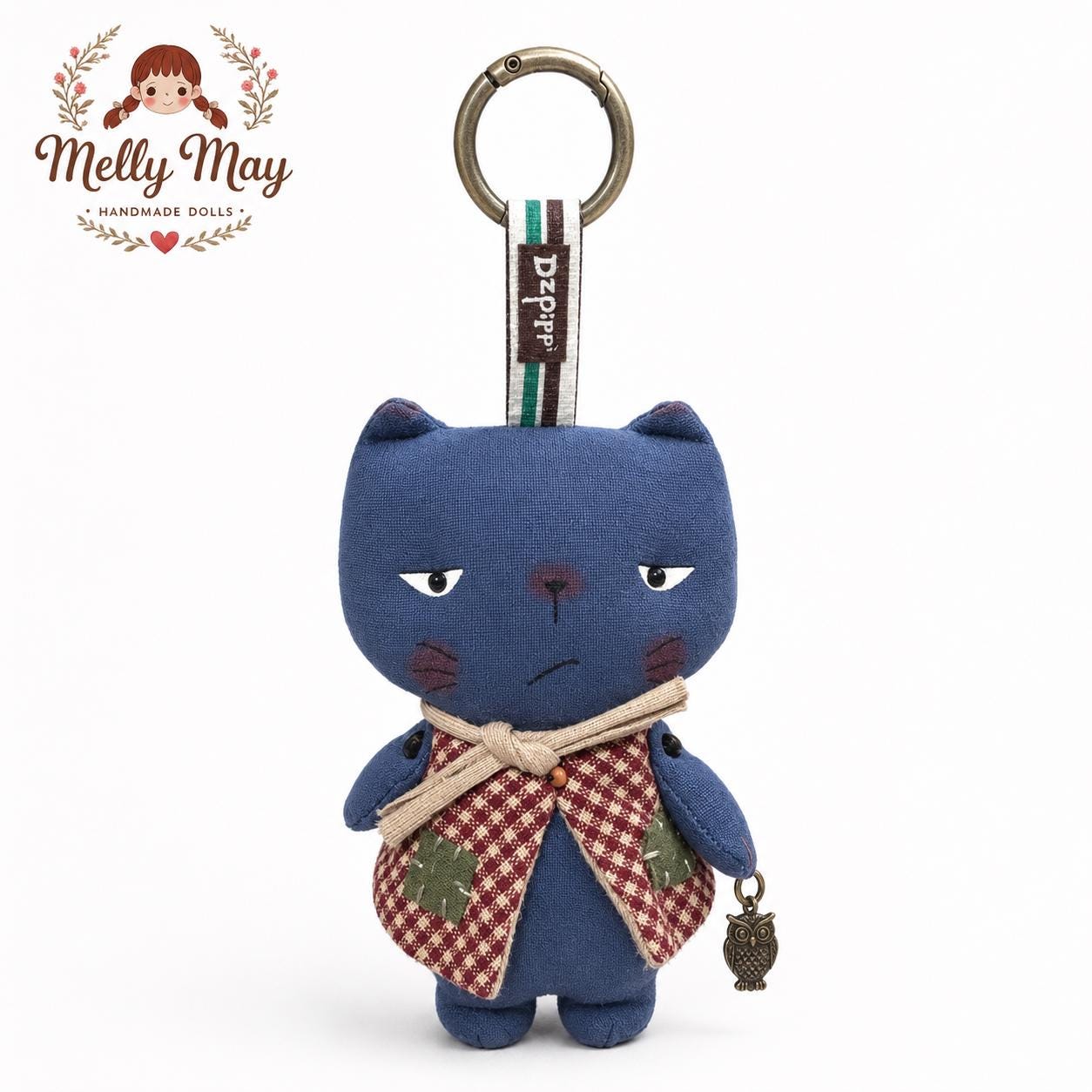 Pouty Cat Handmade Bag Charm, Moody Fabric Keychain, Quirky Cat Lover Gift