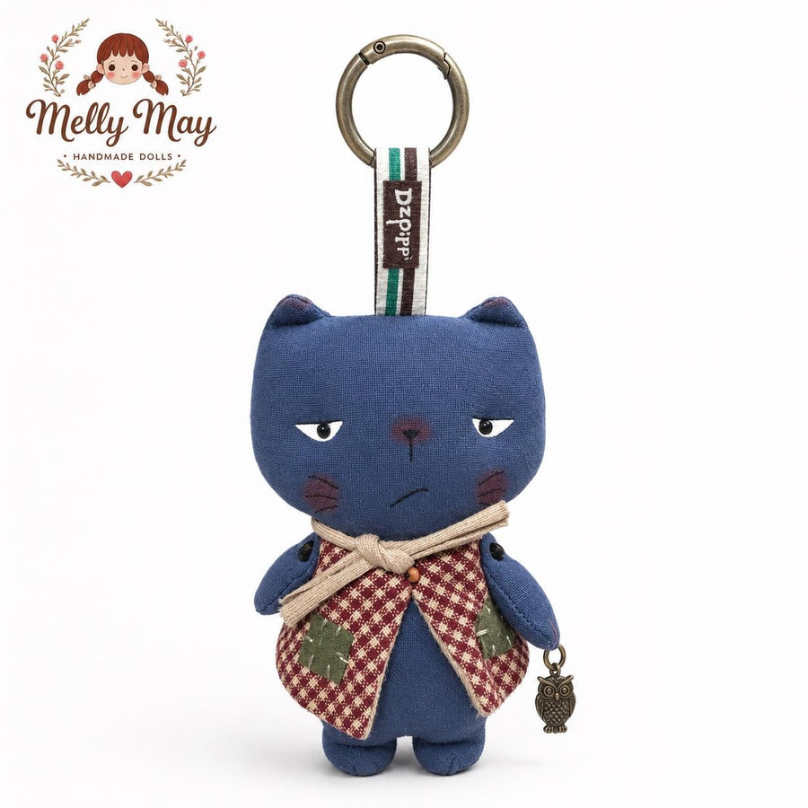 Pouty Cat Handmade Bag Charm, Moody Fabric Keychain, Quirky Cat Lover Gift