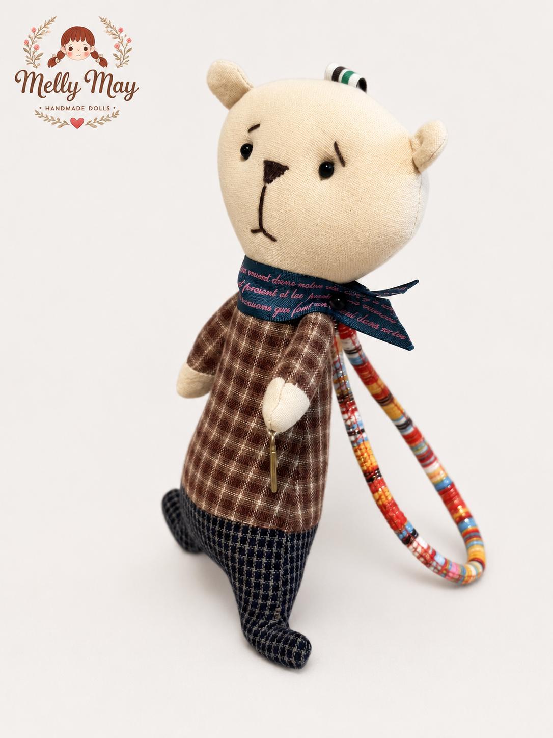 Handmade Bear Keychain Doll Set, Green and Brown Fabric Bear Bag Charms