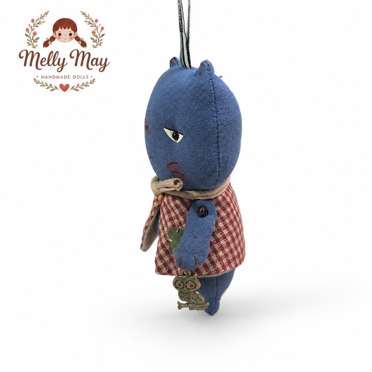 Pouty Cat Handmade Bag Charm, Moody Fabric Keychain, Quirky Cat Lover Gift