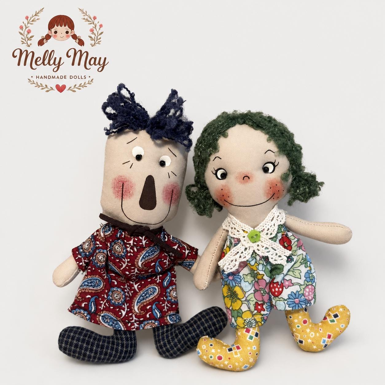 Green Haired Floral Girl Doll Bag Charm, Handmade Rag Doll Keychain, Baby Shower Gift