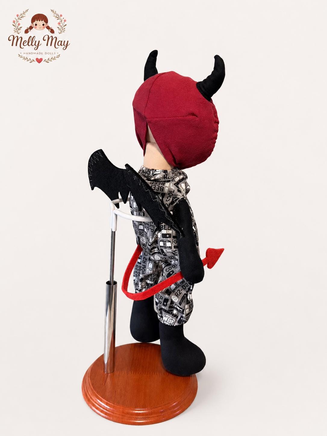 Halloween Devil Handmade Cloth Doll, Big Smile Fabric Art Doll, Fall Collectible Gift