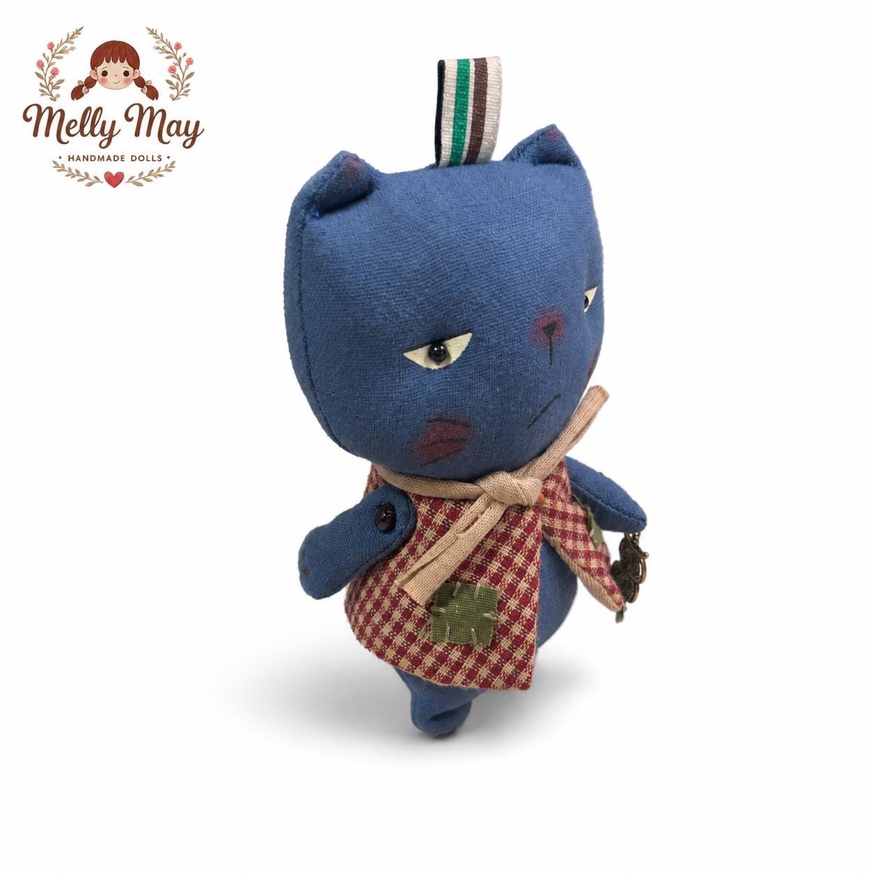 Pouty Cat Handmade Bag Charm, Moody Fabric Keychain, Quirky Cat Lover Gift