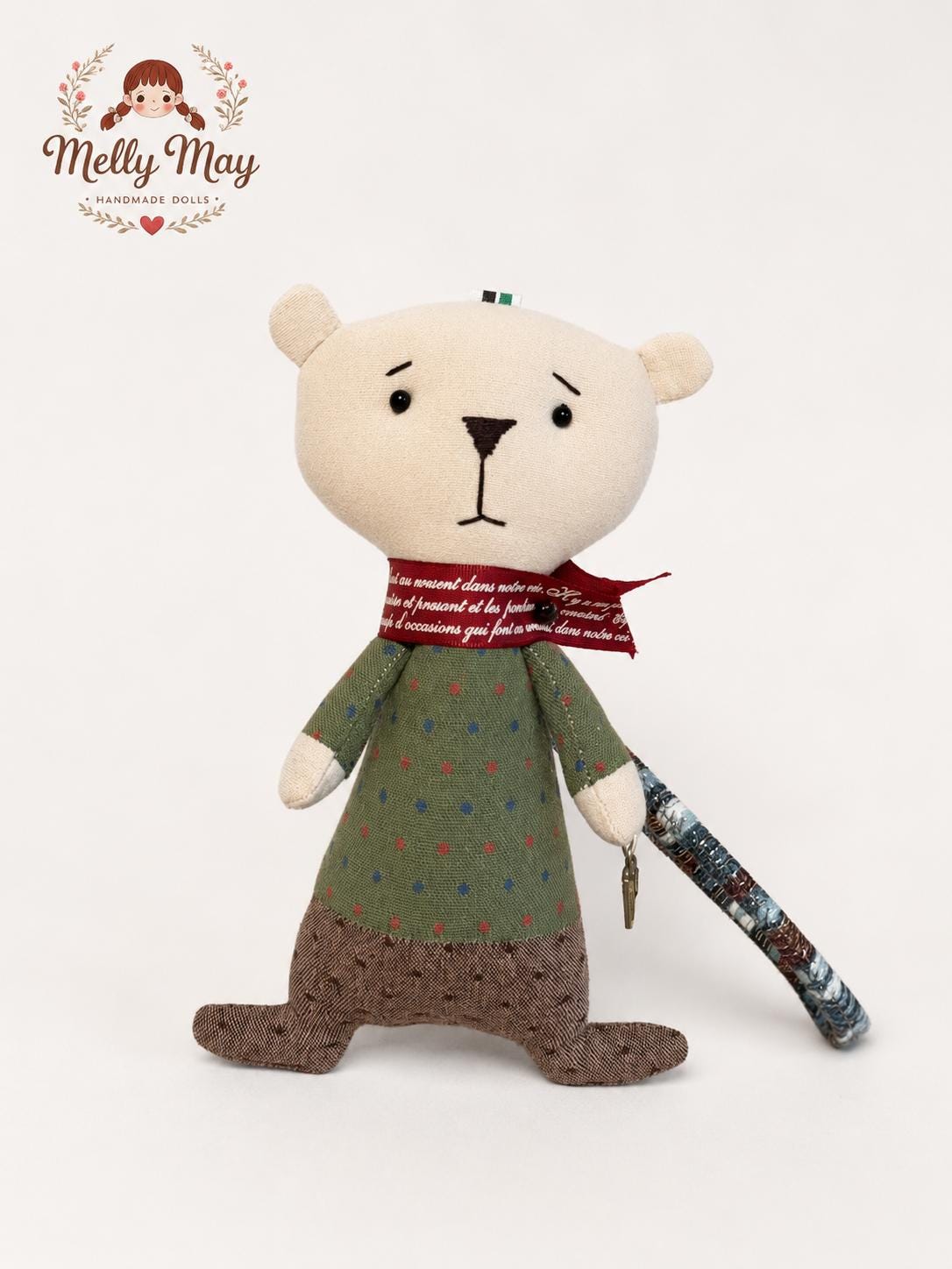 Green Bear Handmade Keychain Doll, Fabric Bag Charm, Cloth Animal Accessory