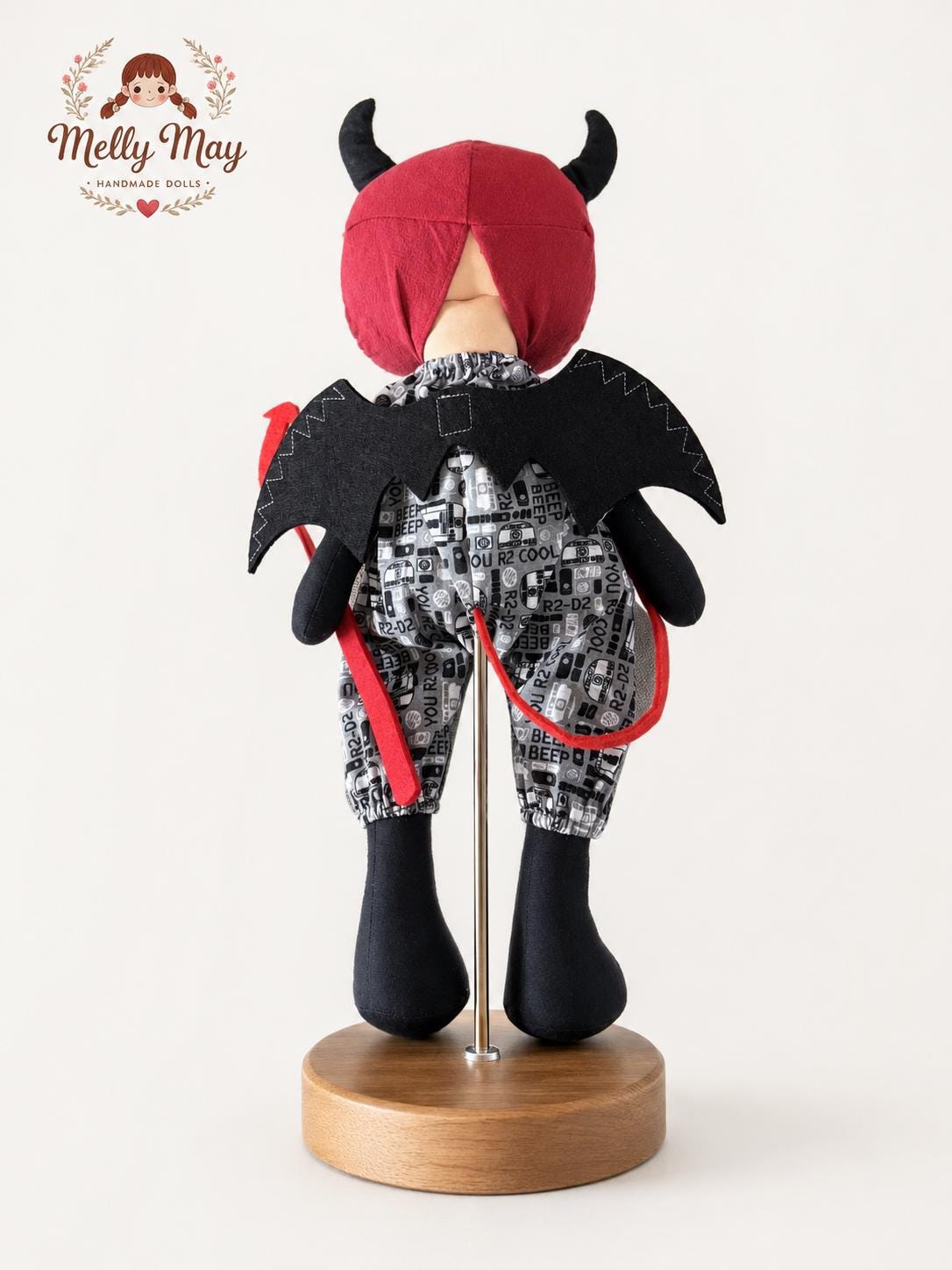 Halloween Devil Handmade Cloth Doll, Big Smile Fabric Art Doll, Fall Collectible Gift
