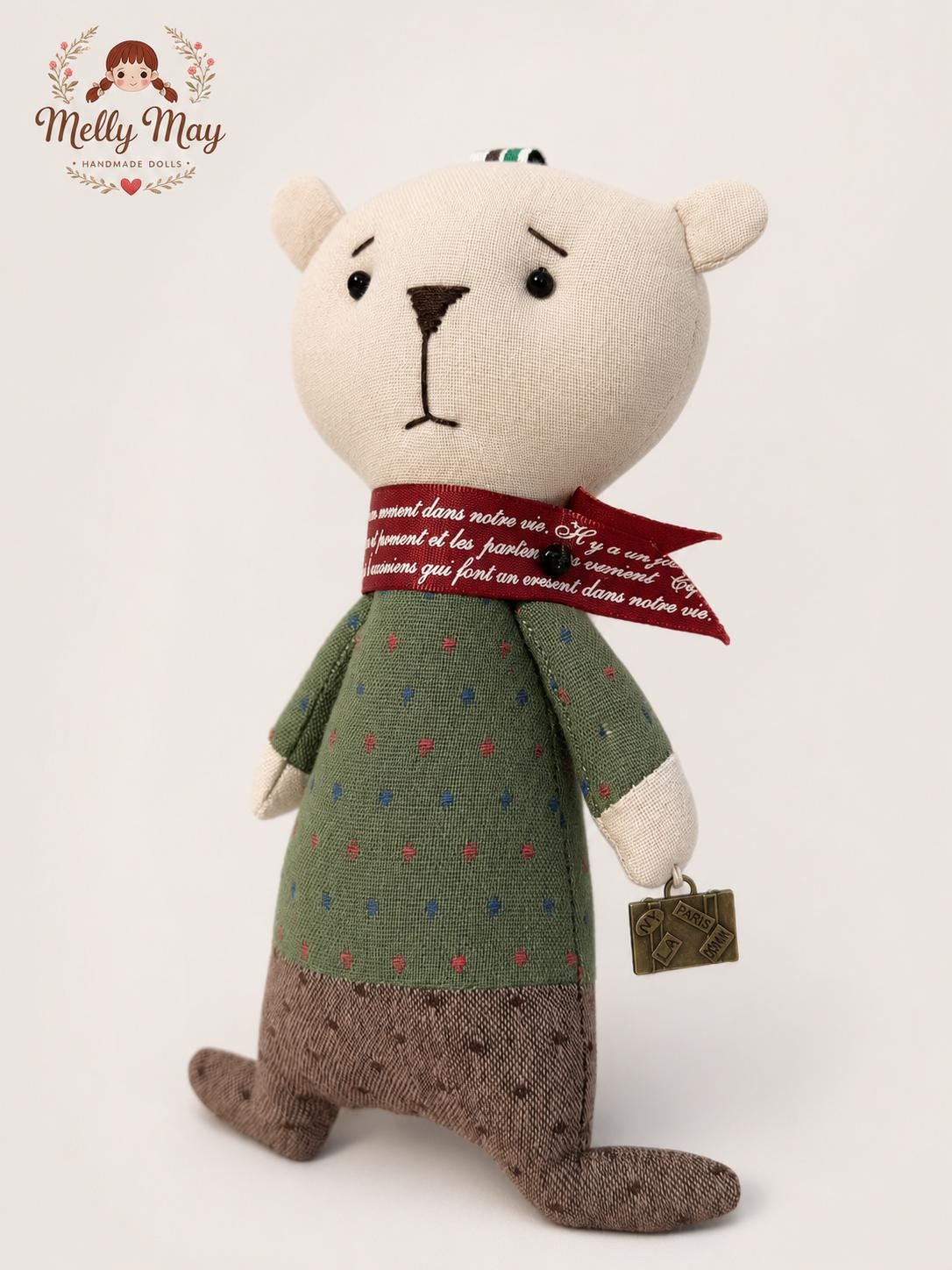 Green Bear Handmade Keychain Doll, Fabric Bag Charm, Cloth Animal Accessory