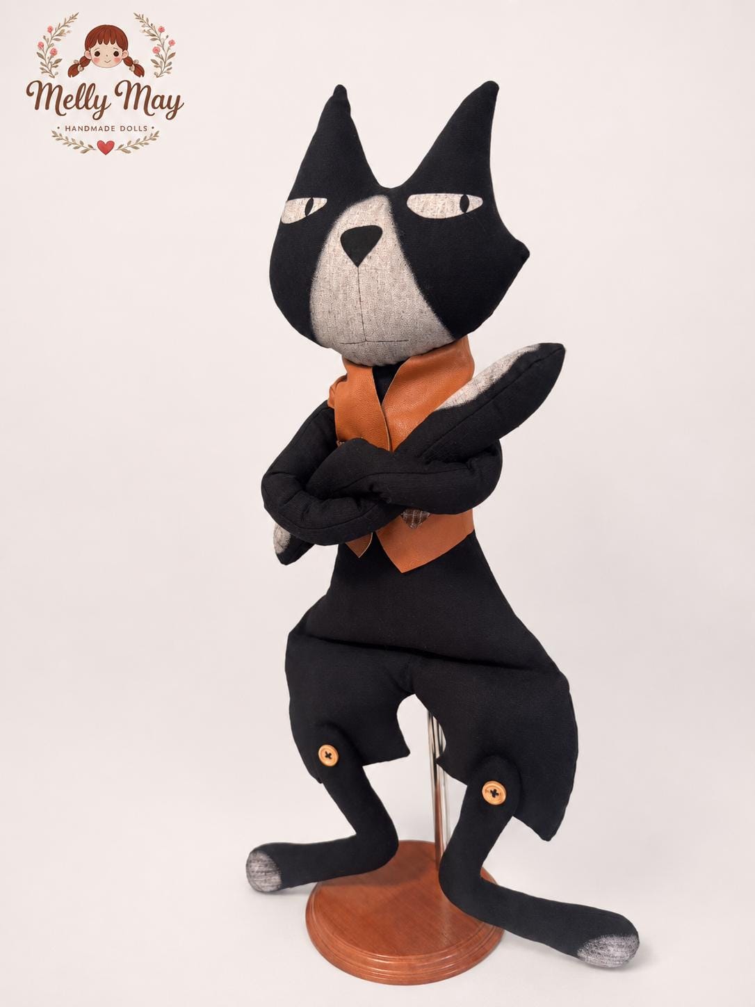 Handmade Black Cat Cloth Doll, Primitive Folk Art Halloween Decor
